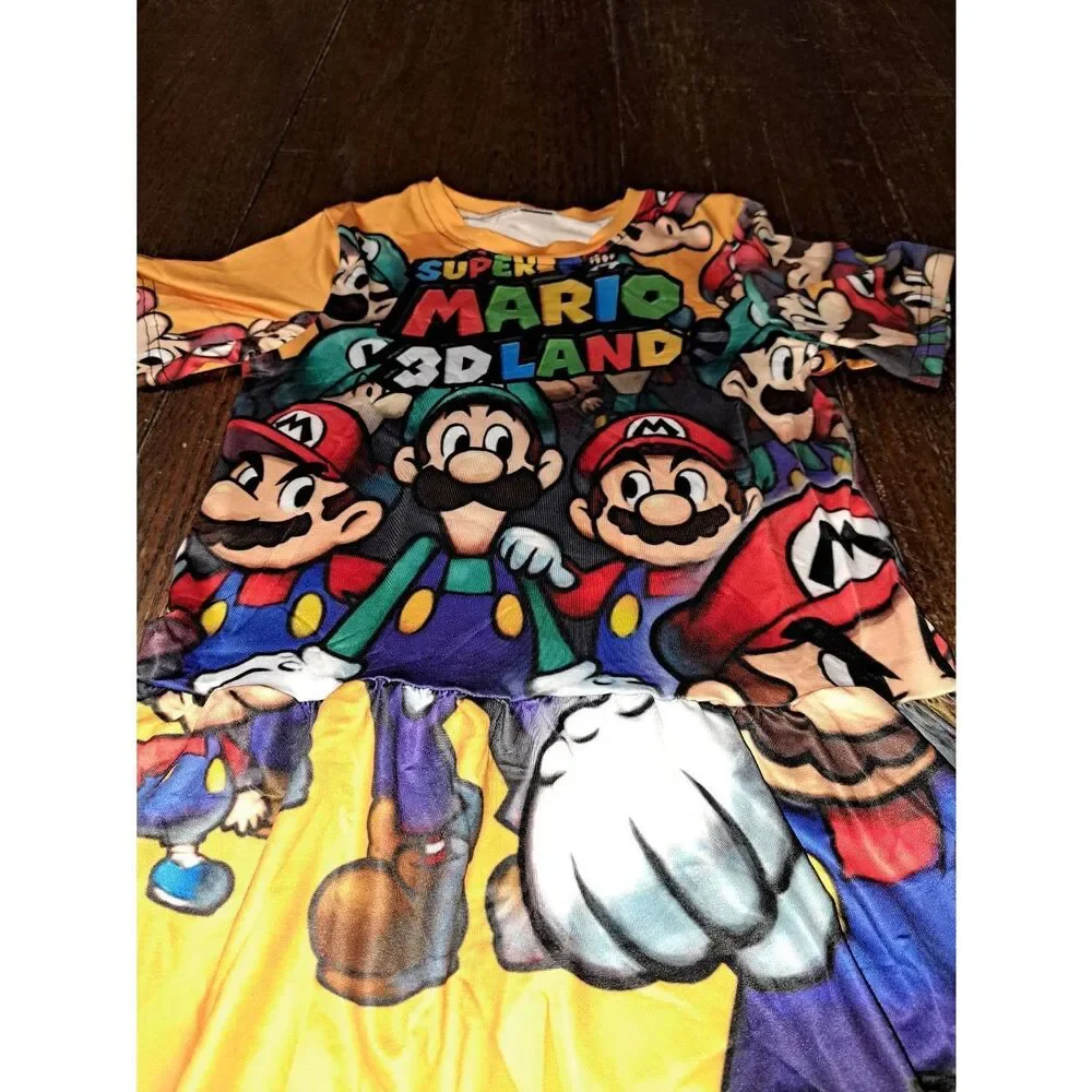 New 5T-6 Sz 120 Super Mario 3D Land Short Sleeve Casual Dress Cosplay